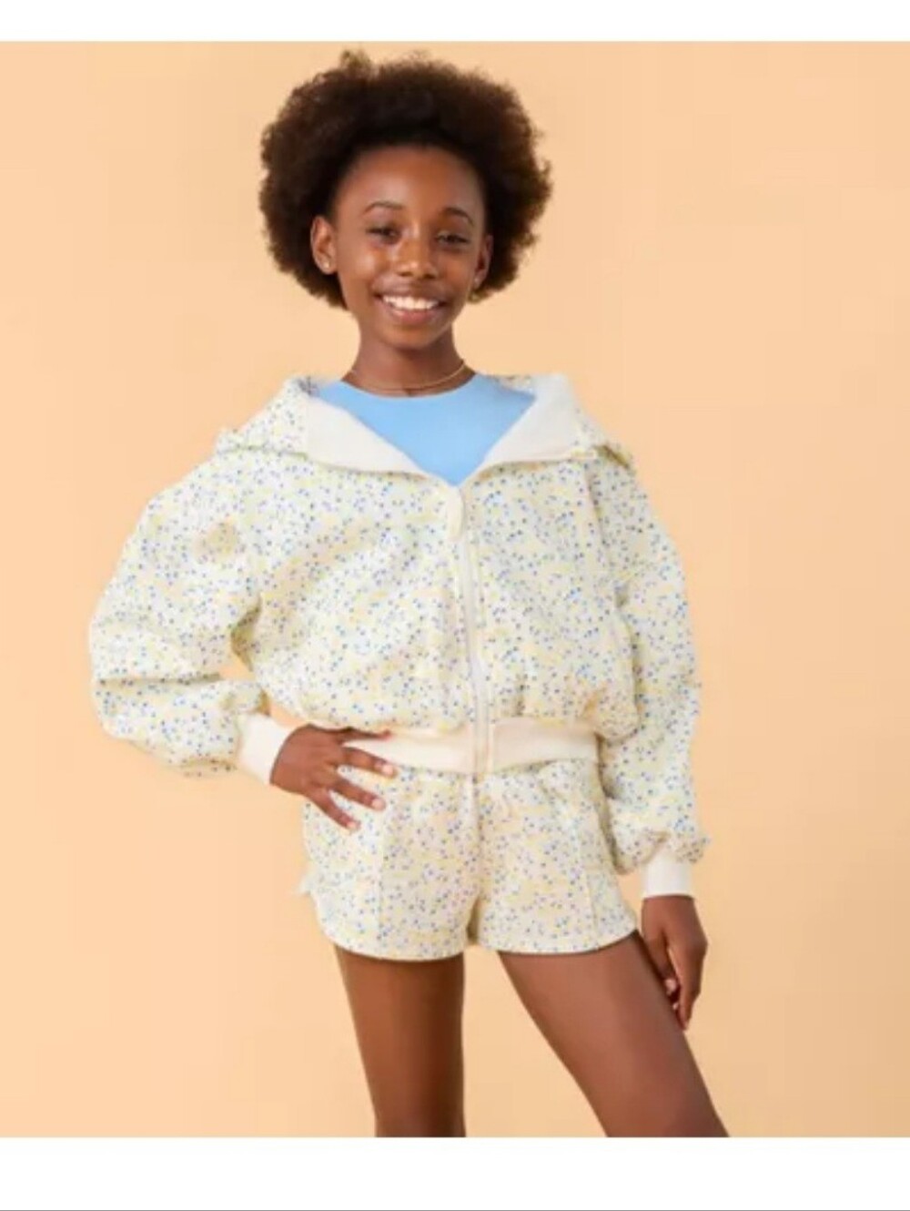 Blogilates Girls' Mommy & Me Marshmallow Hoodie - White Floral Print M